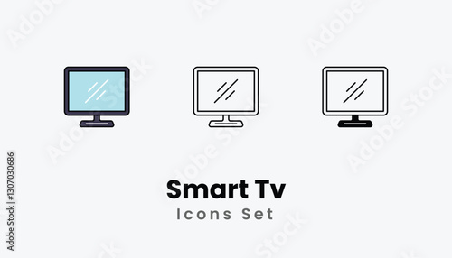 Smart Tv Icons thin line and glyph vector icon stock illustration