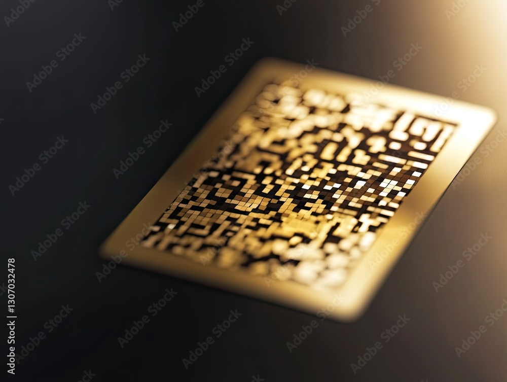Golden QR code, dark background, technology concept Golden QR code, dark background, technology concept