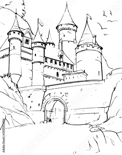 architecture, sketch, building, coloring page, drawing, church, vector, city, house, illustration, old, art, paris, town, design, europe, tower, castle, travel, home, cathedral, vintage, construction,