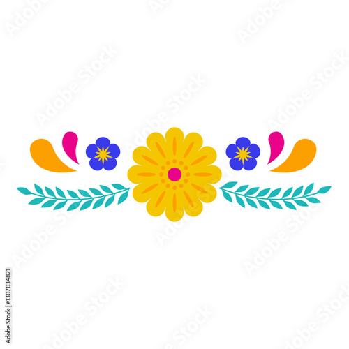 Mexican decorative floral border. Cinco de mayo and day of the dead decoration border. icon illustration