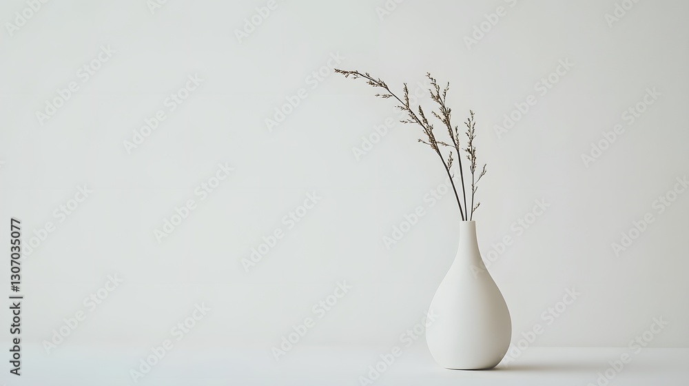 Elegant White Vase with Dried Stems on Minimalist Background Elegant White Vase with Dried Stems on Minimalist Background