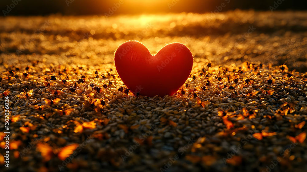 Fototapeta premium Sunset heart love field flowers romance