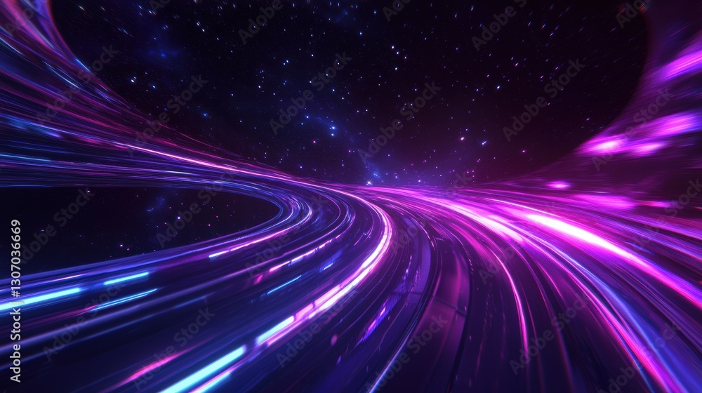 Abstract digital highway with vibrant pink and blue lights streaming through a cosmic space filled with stars and an ethereal glow in the universe Abstract digital highway with vibrant pink and blue lights streaming through a cosmic space filled with stars and an ethereal glow in the universe