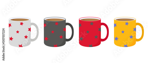 Set of coffee mugs. Mugs in cartoon style. Vector illustration in a flat style. Isolated on a white background.
