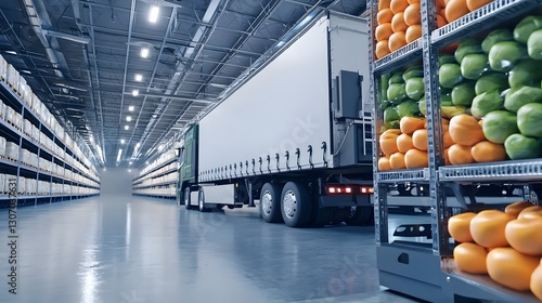 Truck Delivering Fresh Produce in a Modern Warehouse Environment