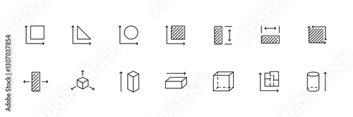 Vector icons of geometric shapes and dimensions.