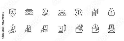 Vector icons of financial and money concepts for digital use.