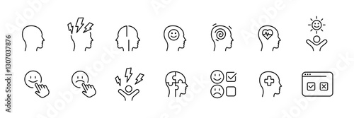 Minimalist mental health and wellness icons vector set.