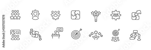 Vector icons for teamwork and success concepts.
