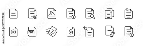 Vector icons set for file formats and document functions.