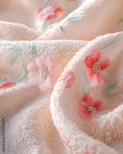 Soft terrycloth fabric with colorful embroidery patterns