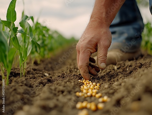 Farmer planting corn seeds