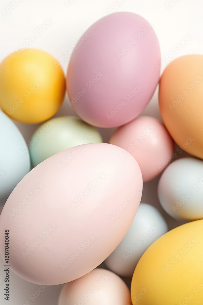 Collection of Pastel-Colored Easter Eggs Arranged on a White Background for Spring and Holiday Decoration Collection of Pastel-Colored Easter Eggs Arranged on a White Background for Spring and Holiday Decoration
