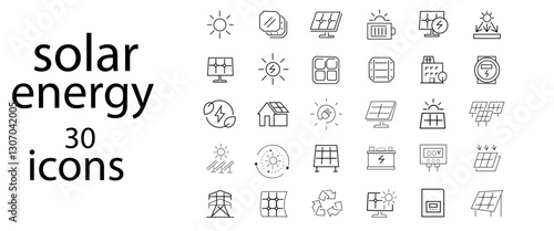 Solar Panel Outline Icon Set: Renewable Energy & Photovoltaic Home System Vector”