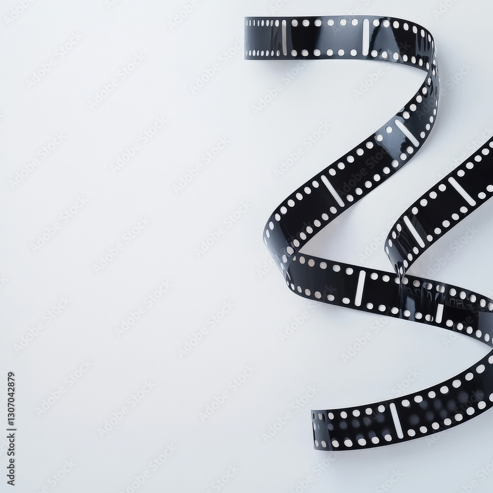 Obraz premium A piece of black and white film reel spiraling gracefully against a plain background, symbolizing the art of cinematography.