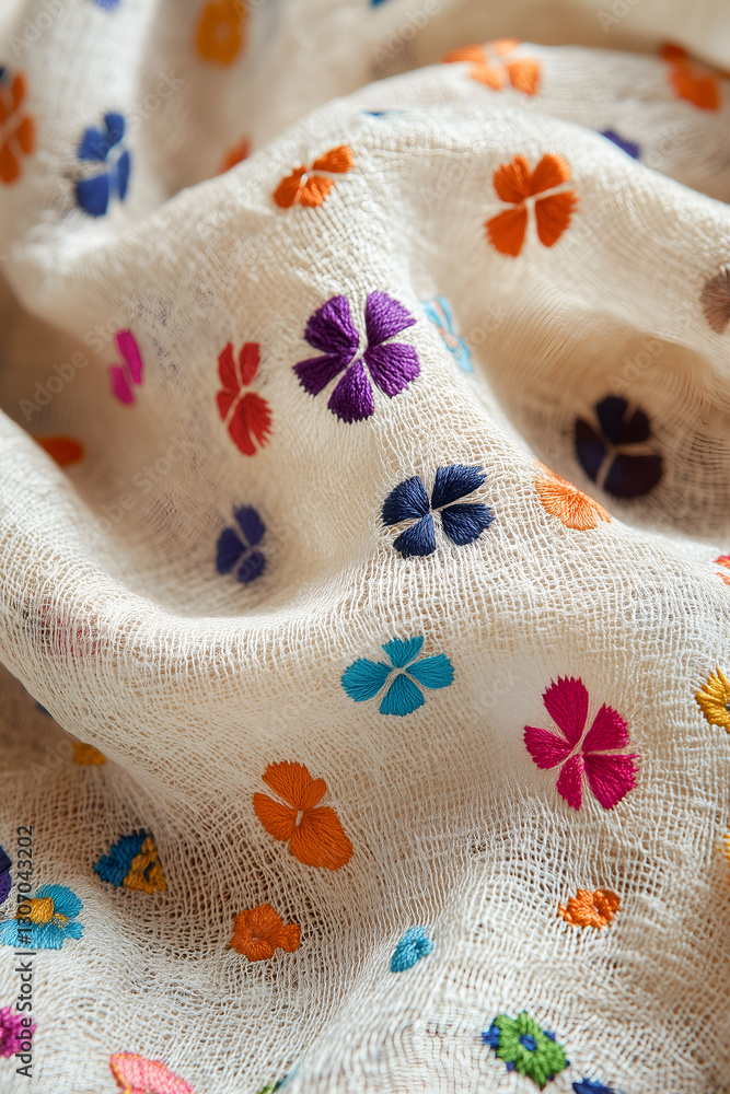 Soft cotton fabric with colorful embroidery patterns Soft cotton fabric with colorful embroidery patterns