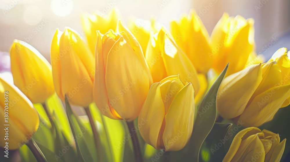 Obraz premium Fresh Yellow Tulips Bringing Spring Vibes and Joyful Atmosphere