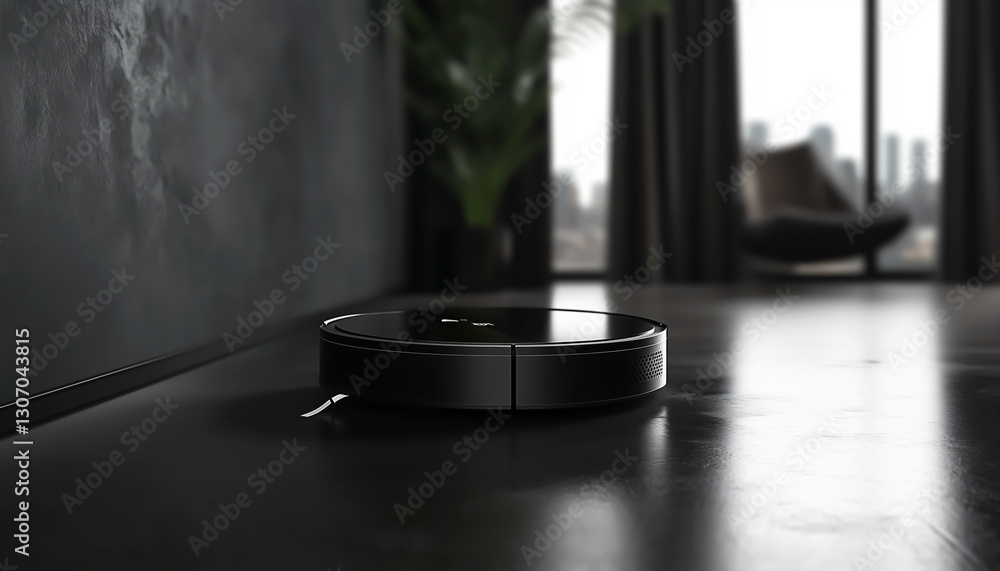 A robotic vacuum cleaner navigating around obstacles. Generative AI. A robotic vacuum cleaner navigating around obstacles. Generative AI.