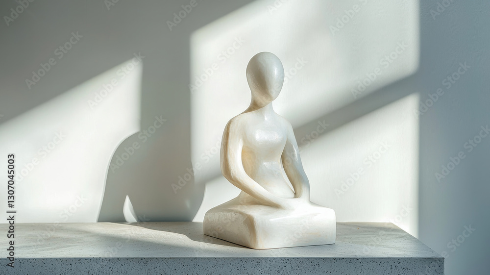 Modern figure sculpture with ethereal light casting shadows