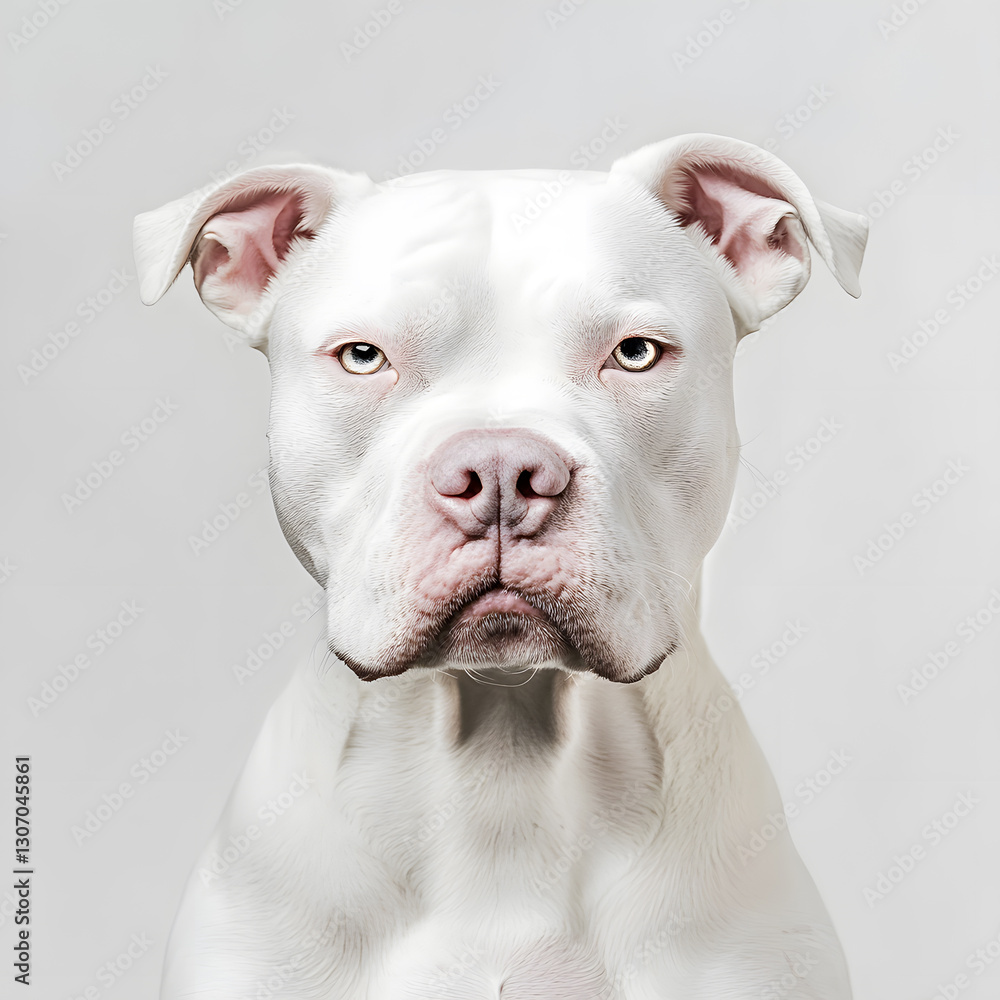 Portrait of powerful angry white Pitbull dog showing teeth isolated on white. Aggressive pit bull terrier type dog snarling at the camera with sharp teeth Portrait of powerful angry white Pitbull dog showing teeth isolated on white. Aggressive pit bull terrier type dog snarling at the camera with sharp teeth