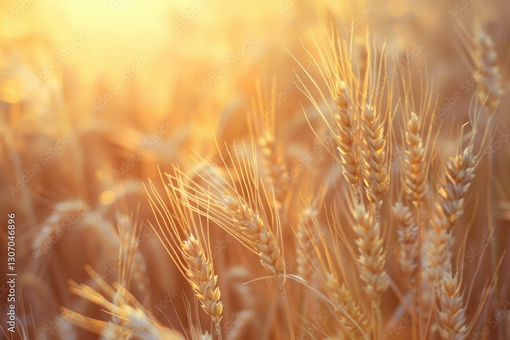 Golden Wheat Ears Glowing in Sunlight, Representing Maturity and Abundance Golden Wheat Ears Glowing in Sunlight, Representing Maturity and Abundance
