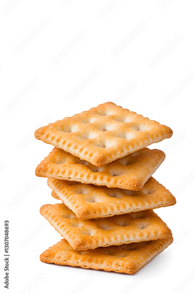 Stacked pile of crispy saltine crackers, isolated on white background Stacked pile of crispy saltine crackers, isolated on white background
