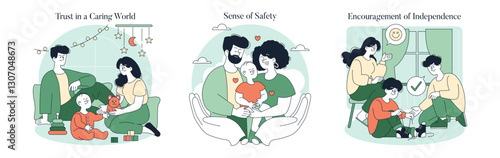 Authoritative Parenting Style. Flat Vector Illustration