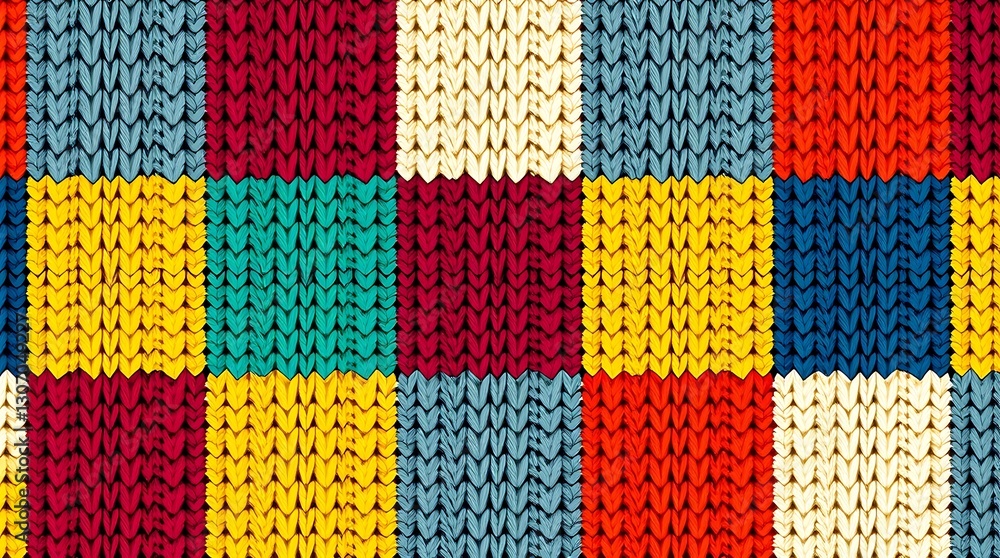 Colorful Knitted Texture: a detailed close-up of a vibrant, eye-catching knitted texture with a patchwork design, evoking warmth and craft Colorful Knitted Texture: a detailed close-up of a vibrant, eye-catching knitted texture with a patchwork design, evoking warmth and craft