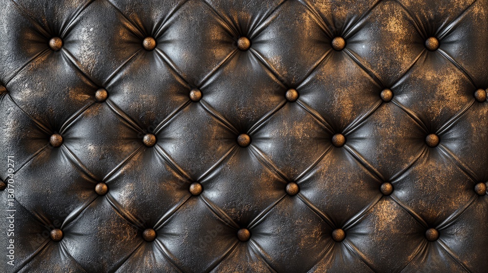 Naklejka premium A richly textured wall panel with quilted leather, deep button tufting, luxurious and sophisticated vibe, ultra-detailed, high resolution.