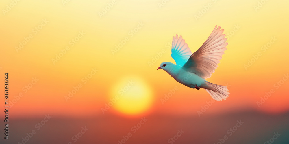 Obraz premium A blue bird soaring against a vibrant sunset backdrop.