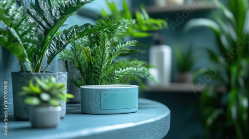 Teal vanity plants bathroom d?cor photo