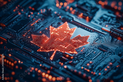 Digital Canada, microcircuit board, concept of global network and connectivity, international data transfer and cyber technology, worldwide business, information exchange and telecommunication