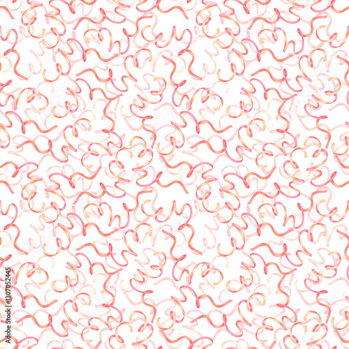 Hand drawn watercolor red winding ribbon seamless pattern. Illustration isolated on white background. Can be used for textile, fabric, wrapping and other printed products.