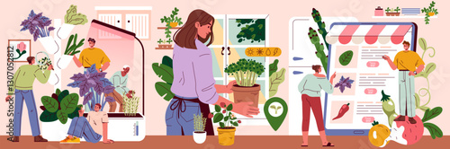 Mini Farms. Flat Vector Illustration