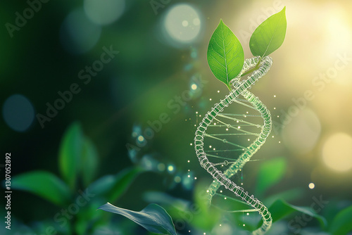 Concept of green biotechnology or synthetic biology, graphic of plant with DNA