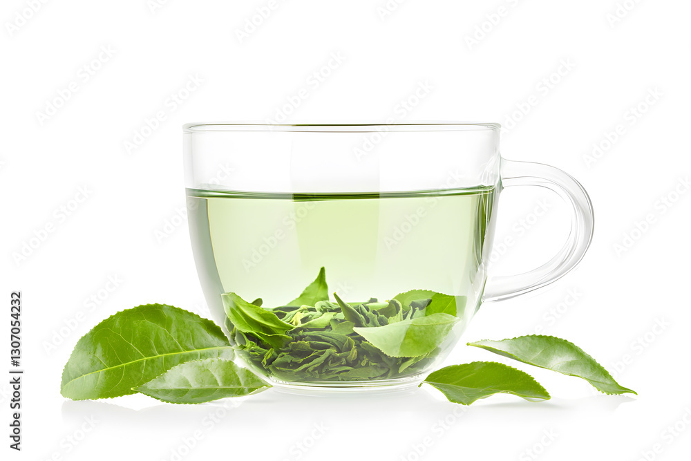 Glass cup of Green tea isolated on white background Glass cup of Green tea isolated on white background