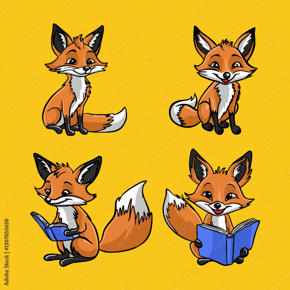 Fototapeta premium 4 cartoon fox pictures in various poses