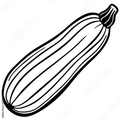 Black and white illustration of a zucchini on a transparent background