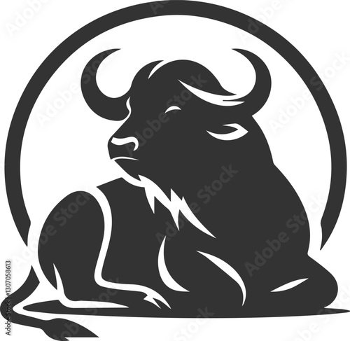 Buffalo sitting with its legs folded beneath its body animal vector silhouette