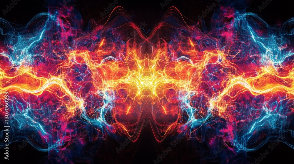 Fototapeta premium Abstract neon circuits forming complex patterns, glowing and vibrant, futuristic and powerful, highly detailed and sleek, dynamic and energetic