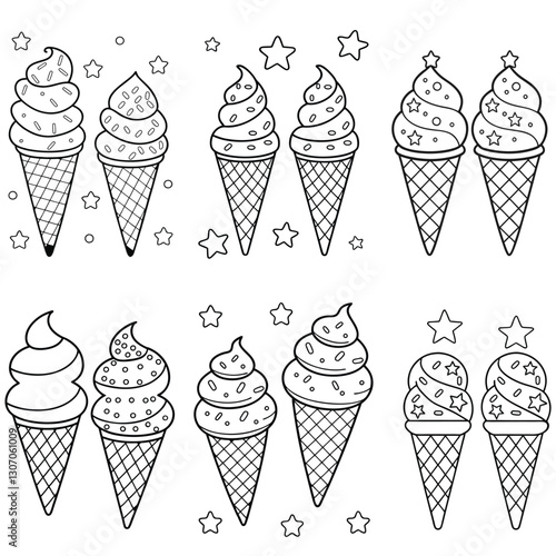 Cute black and white ice cream cone coloring page design