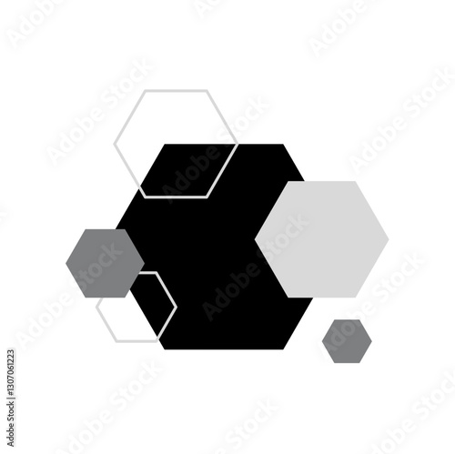 black and white hexagon geometric pattern badge vector