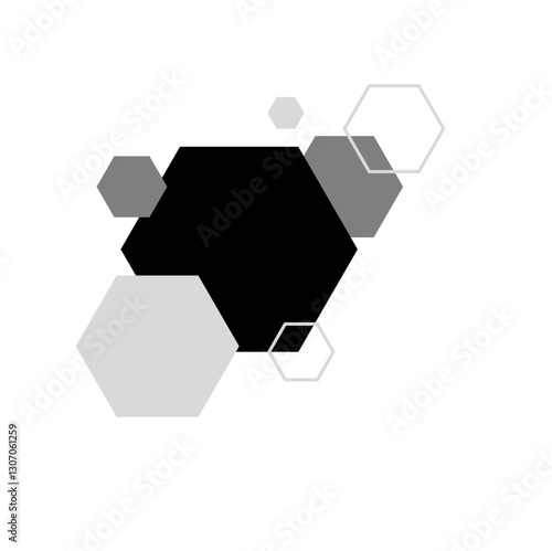 black and white hexagon geometric pattern badge vector