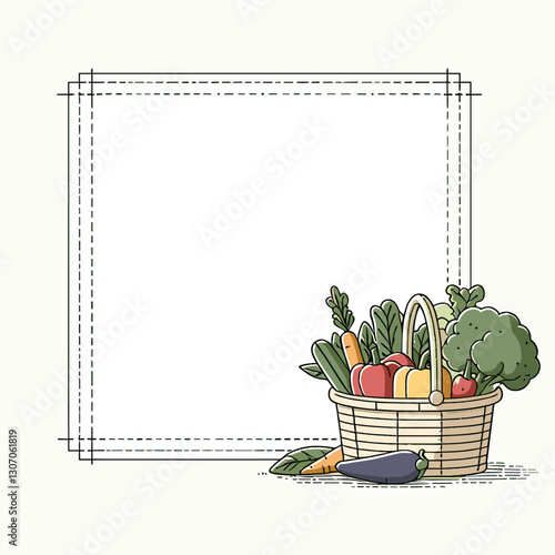 Basket of fresh vegetables, colorful design, copy space for text