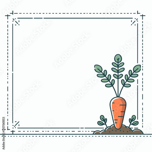 Carrot growing in soil, simple illustration, copy space for text