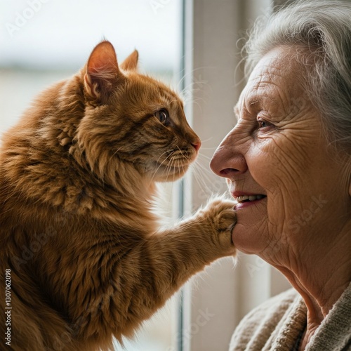 senior woman with cat