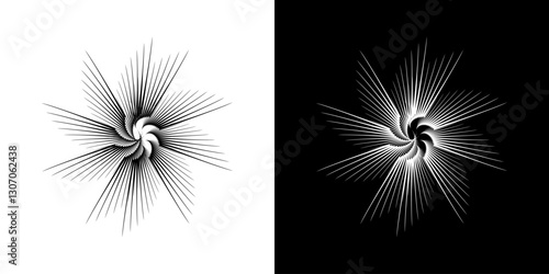 Dynamic abstract spiral sound wave rhythm lines. Circular spiral sound wave rhythm of lines. Circular futuristic abstract lines, black and white background.