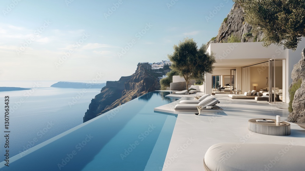 Fototapeta premium Luxury cliffside resort infinity pool ocean view AI generated
