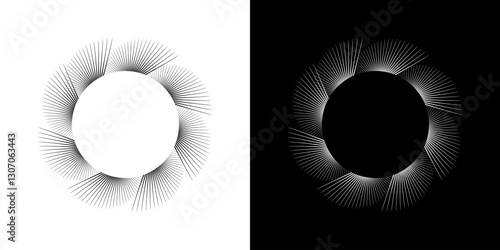 Dynamic abstract spiral sound wave rhythm lines. Circular spiral sound wave rhythm of lines. Circular futuristic abstract lines, black and white background.