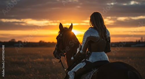 Woman in knight armor on horseback - strength and independence - fantasy or historical projects